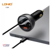 شارژر فندکی ۶۰ وات الدینیو همراه با کابل تایپ سی مدل Ldnio C104