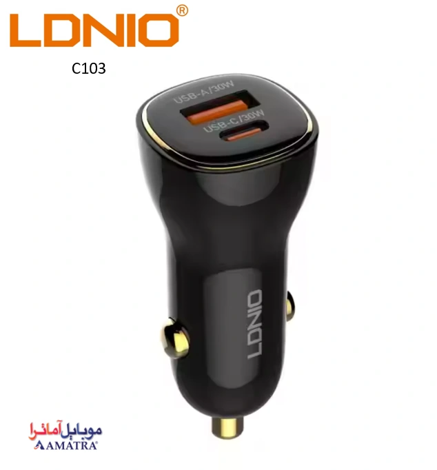 قیمت شارژر فندکی ۶۰ وات الدینیو همراه با کابل تایپ سی مدل Ldnio C103